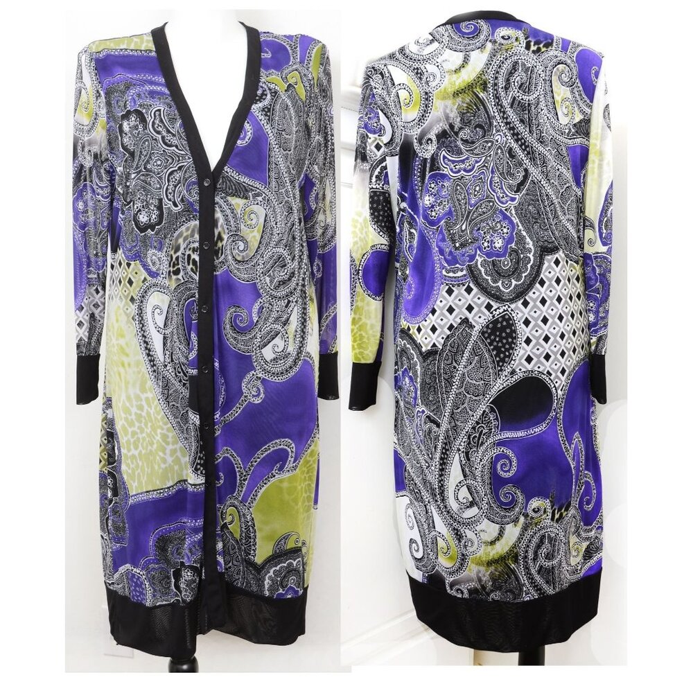 Chico’s‎ Women’s Black Label Size 2 L/12 Artsy Paisley Long Cardigan Duster